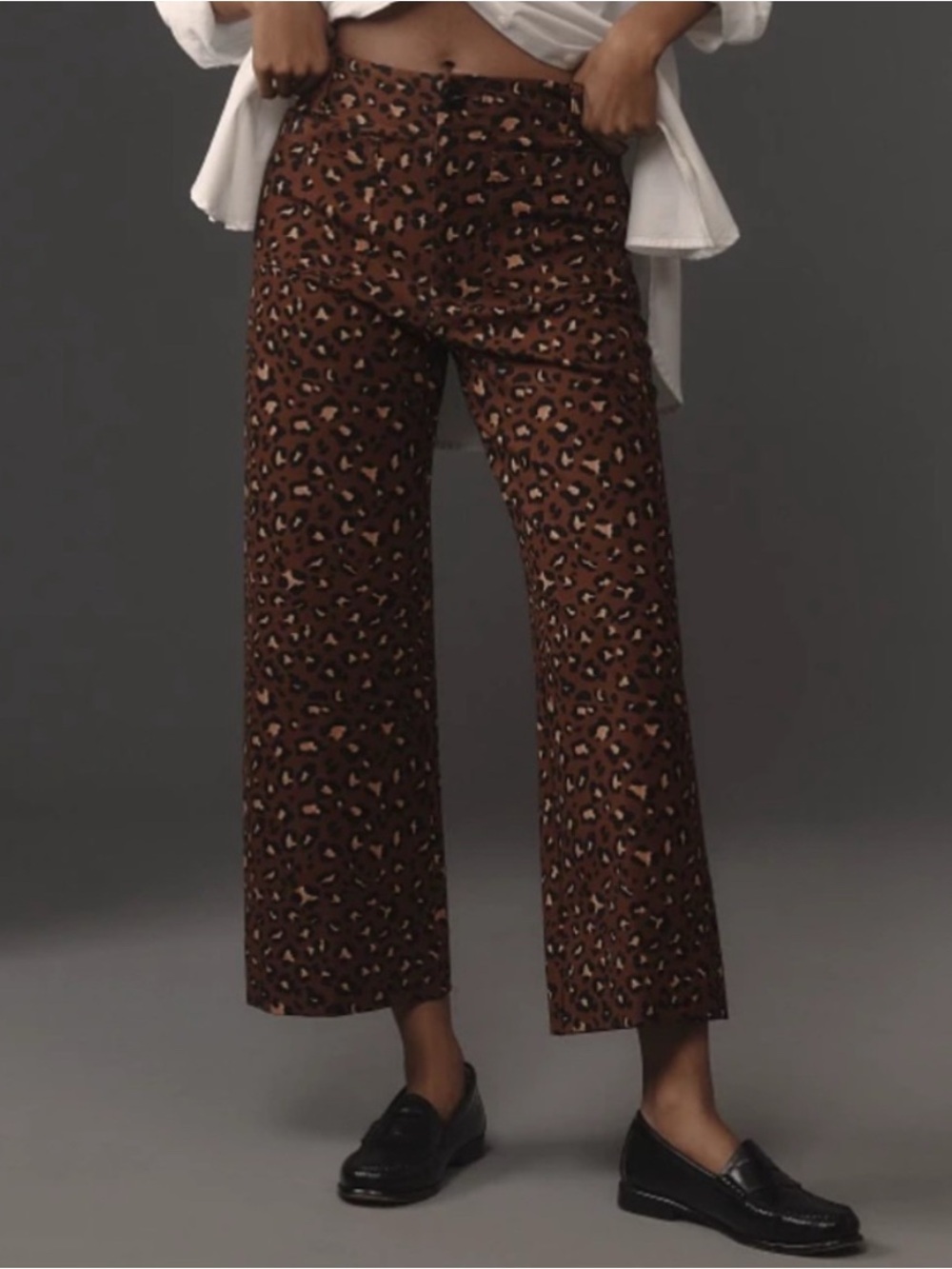 Anthropologie Maeve The Colette Cropped Wide-Leg Printed Pants Brown Leopard
